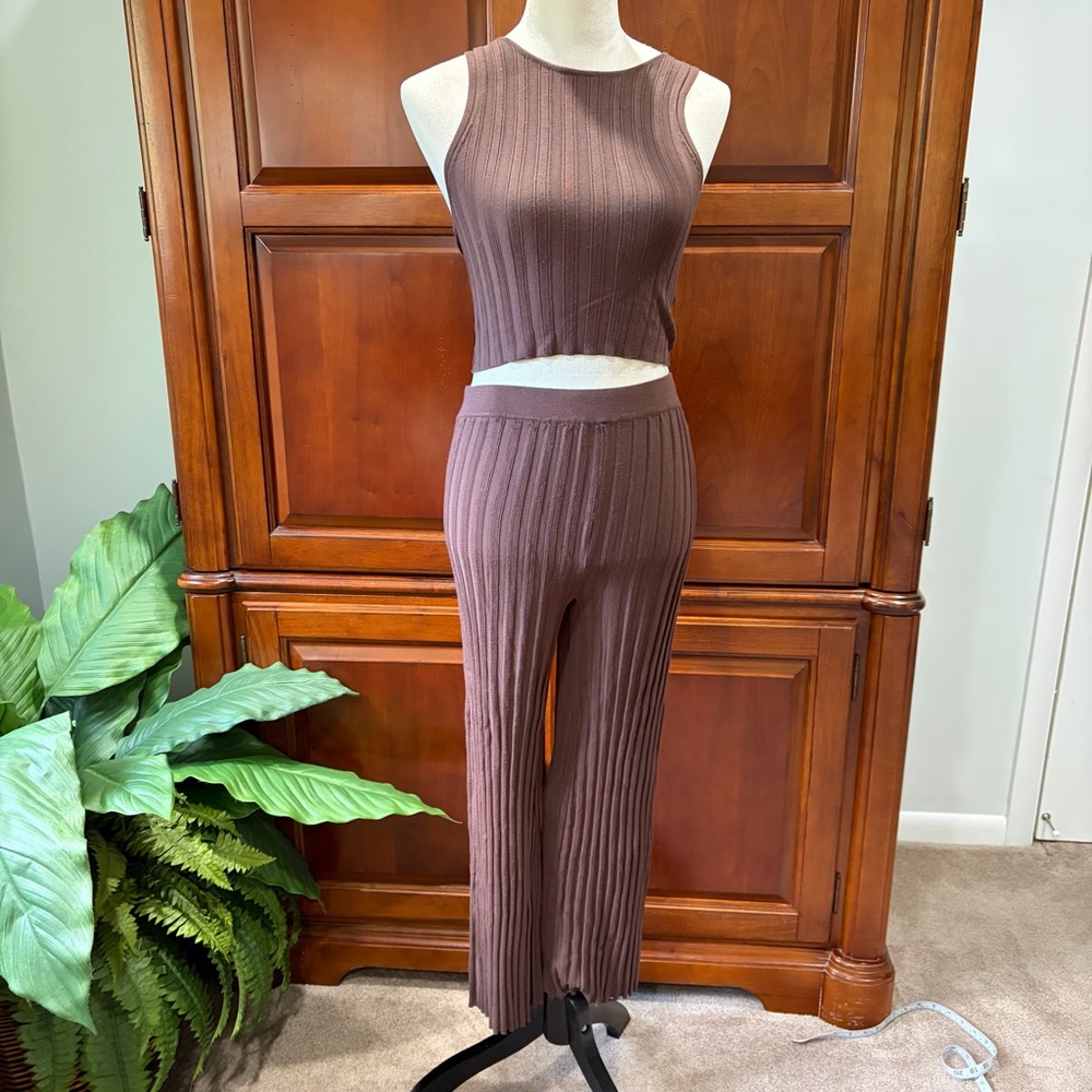 Viral House of Harlow 1960 brown Knit Tank and Wide Leg Pant Matching Set SzSm